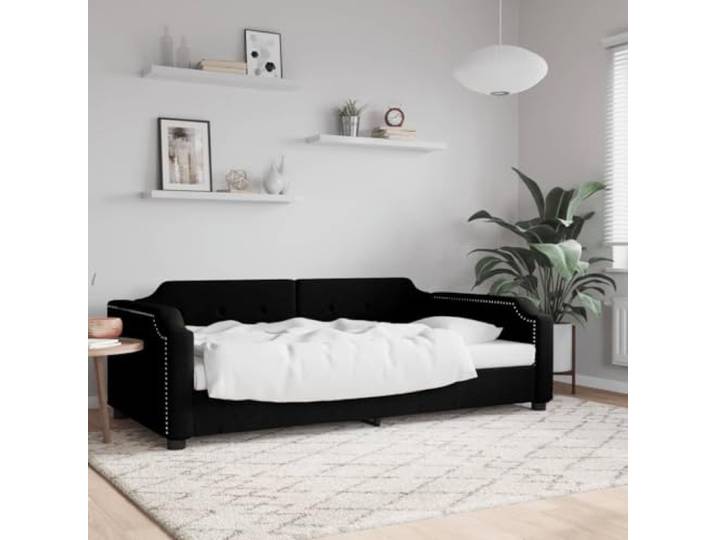 RJPLMFV 2-in-1-Schlafbett, 90 x 200 cm, Schwarz Ausziehbares Sofa, Rahmen aus Metall, Holz, Rückenlehne mit Schaumstoffpolsterung, modernes Design