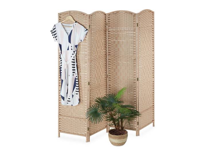 Relaxdays Paravent Natur 4-teilig klappbar Bambus Holz 180x180 cm, Hellbraun, Papier, Holz, 180x180x2 cm, Wohnzimmer, Raumteiler, Paravents