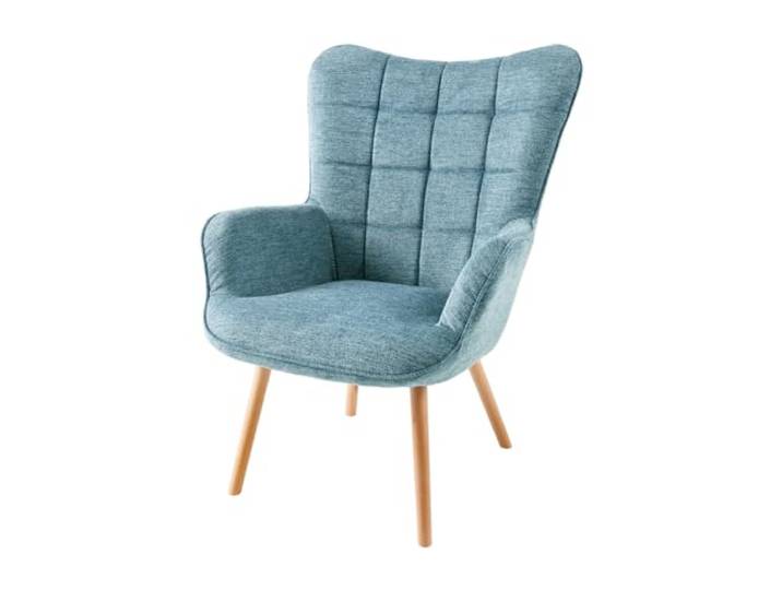 Sessel SCANDINAVIA - 72cm - blau - Strukturstoff Holzbeine Armlehne Ziersteppung, Schaumstoffpolsterung, hoher Komfort, pflegeleicht, Massivholz, bequeme Polsterung