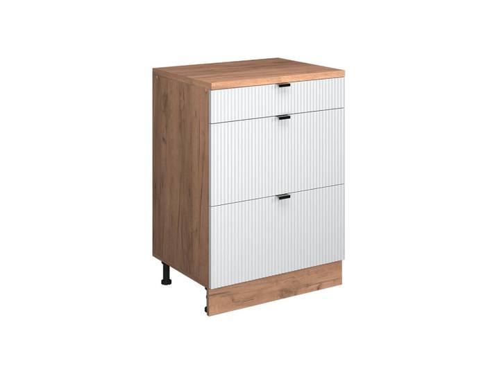 Vicco Erweiterungskommode Rion, Weiß Riffel/Goldkraft Eiche, 60 x 46 cm ohne Schräge mit 3 Schubladen, Weiß, Eichefarben, Holzwerkstoff, Rechteckig, 60x83.8x46 cm, Kleinmöbel, Kommoden