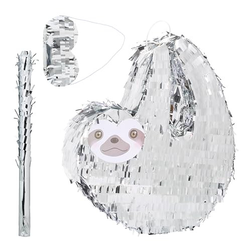 Relaxdays Piñata Set met Luiaard, 3-delig, Zilver