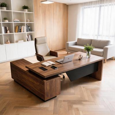 WESOME Modern Retractable Office L-Shaped Desk with Drawers and Lateral File Cabinet