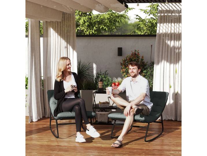Outsunny 2 Fauteuils Rocking Extérieur Tissu Gris Cadre Acier