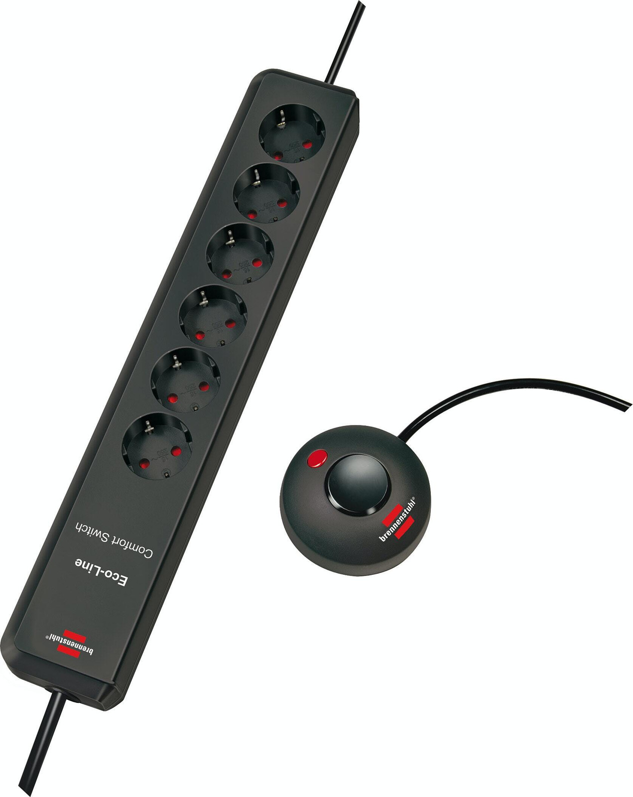 Brennenstuhl Eco-Line Comfort Switch stekkerdoos, 6-voudig, antraciet, 2 meter