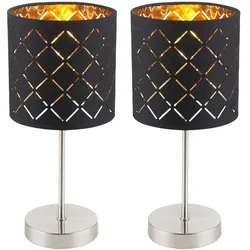 2er Set Nacht Tisch Lampen Schlaf Zimmer Lese Leuchten schwarz gold im Set inkl. LED Leuchtmittel