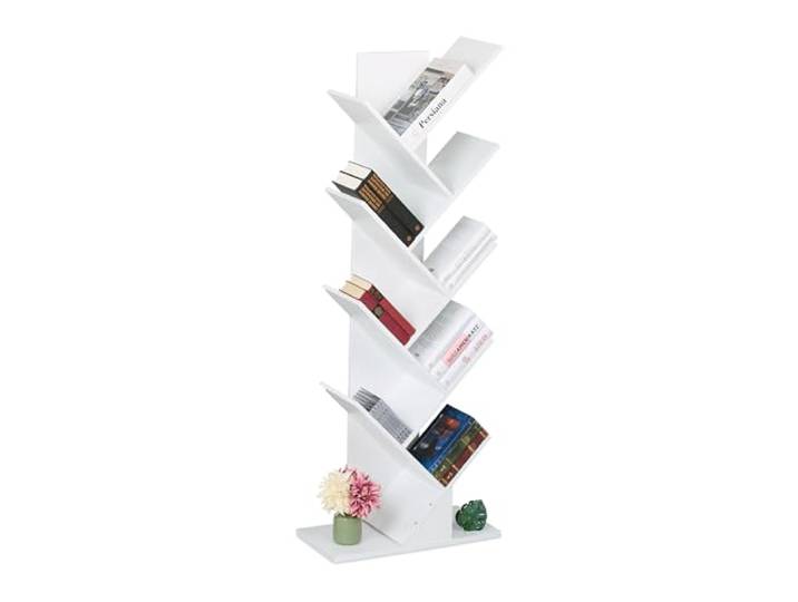 Relaxdays Bücherregal, 9 Ebenen, HBT: 138 x 51 x 25 cm, Baum-Design, weiß