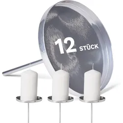 12x Kerzenpin flach ohne Dorn 9cm Silber rund Kerzenpin Weihnachtskranz Kerzenständer Adventskranzdeko Kerzenpick Kerzentülle Metall rund Adventskranz Adventskerzenhalter Kerzenteller