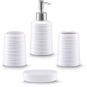Zeller Badaccessoires-Set 18266, 4-teilig, aus Keramik, weiß