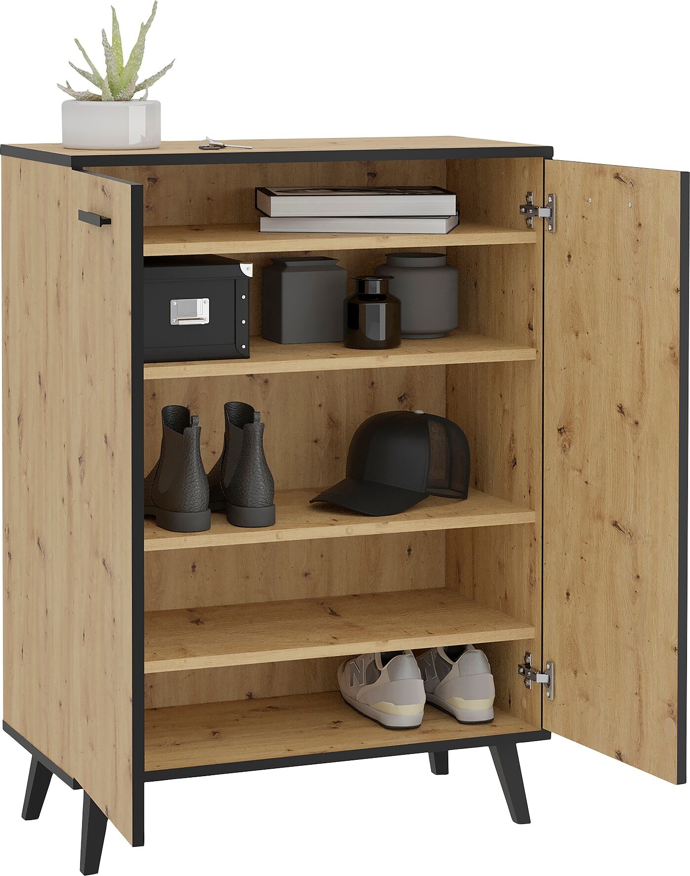 Mehrzweckschrank FMD "Plau", braun (artisan eiche nb), B:68,5cm H:93,5cm T:33cm, Holzwerkstoff, Schränke, Mehrzweckschrank, Mehrzweckschrank mit geschlossenem Stauraum, Breite 68,5 cm