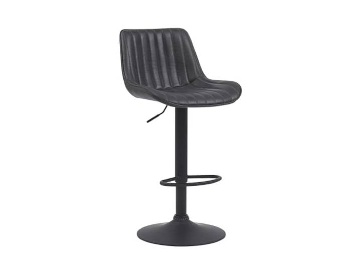 Hela Tische, Barhocker Hochstuhl Sabine, Bezug Vintage Anthrazit, Sitzschale mit Steppung, 360° drehbar, Trompetenfuß, Fußraste, Lift Höhenverstellung
