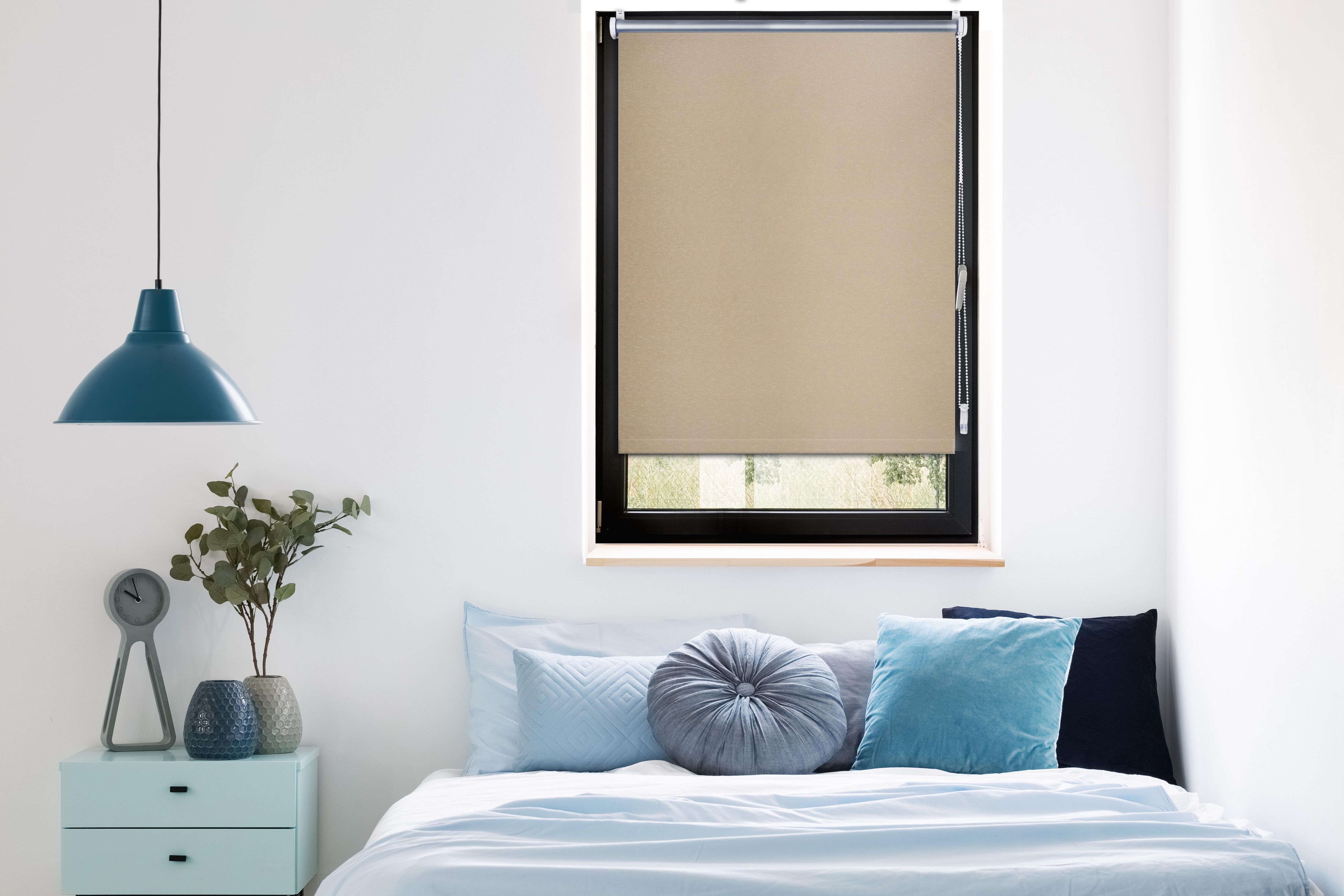 Seitenzugrollo MYDECO "Trend" Gr. 4, beige (sand, weiß), B:60cm H:150cm, Polyester, Rollos, Seitenzugrollo sand, weiß 150cm, einseitig verschiebbar, 60cm