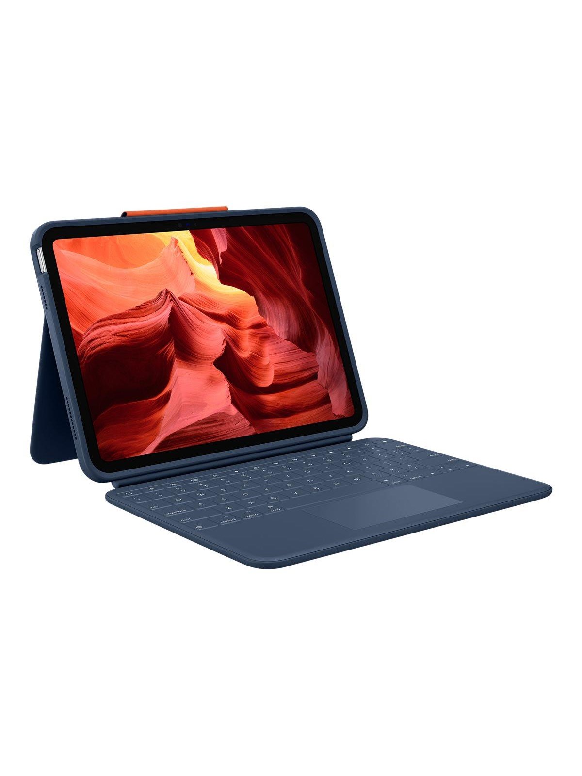 Logitech Rugged Combo 4 Touch - keyboard and folio case - with trackpad Input Device (QWERTZ) - Tastatur & Folio-Set - Deutsch - Blau