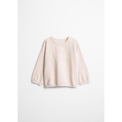 Sweatshirt MARC O'POLO, Mädchen, Gr. 92/98, beige, Sweatware, Obermaterial: 95% Baumwolle, 5% Elasthan, meliert, normal, Rundhals, Rippbündchen, Sweatshirts Sweatshirt, Tonale „Smile“-Stickerei mit liebevollen Details, meliert
