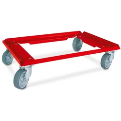BRB Logistikroller/Kistenroller Aluminiumdeck in Farbe rot kunststoffbeschichtet, für Behälter 600x400 oder 2x 400x300 mm