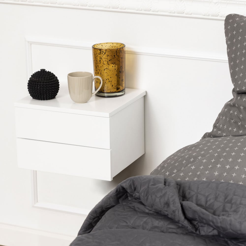 Drawer Mesita de noche de pared con 2 cajones - blanco