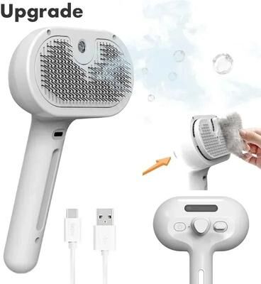 Uplifted Finds 3 in 1 Electric Pet Steam Grooming Brush white