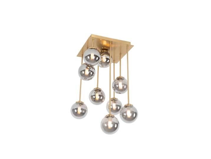 Plafonnier intelligent doré avec verre fumé 9 lumières avec 9
