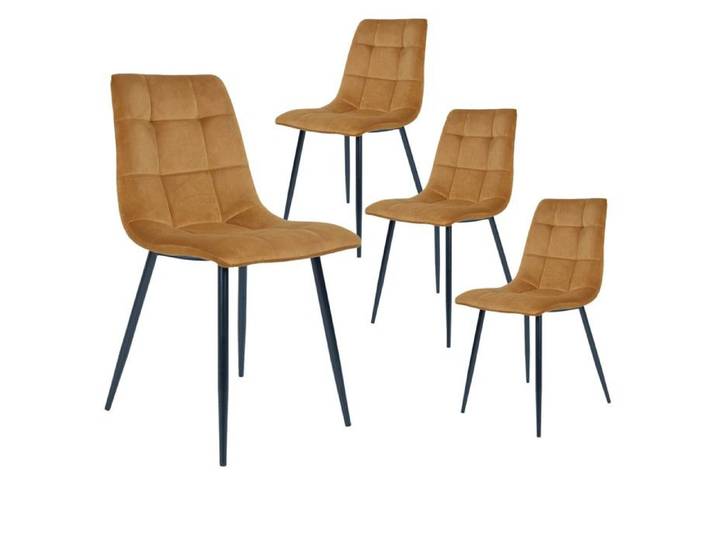 STRIB - Lot de 4 Chaises Velours Jaune et Piétement Acier