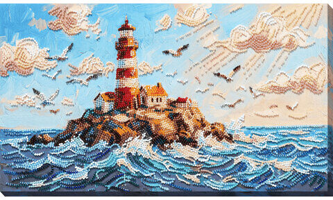 Perlen-Stickbild "Leuchtturm", 20 x 36 cm