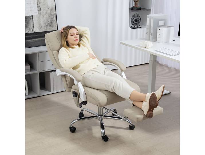 HOMCOM Fauteuil Massage Inclinable Beige avec Repose-Pieds
