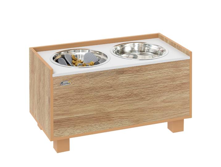 Pawhut Mangeoire surélevée pour chien avec mangeoire lente amovible Chêne