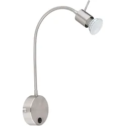Wandleuchte Wandlampe Leselampe Metall silber flexibel mit Kippschalter H 53 cm