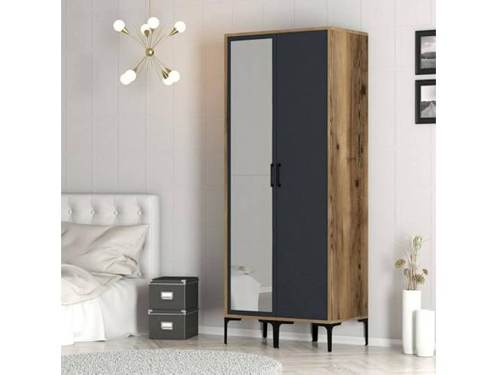 Dmora Garderobe 2 Türen Alhena 80x201,4 H cm Braun Kleiderstange