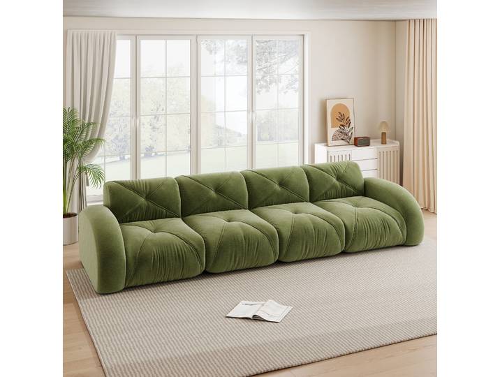 Canapé Modulaire 4 Places Vert En Chenille Sans Cadre Au Design Antidérapant
