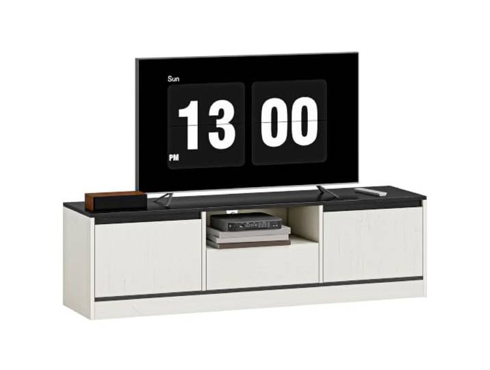 HOMCOM TV-Konsole modern 55-60 mit Schrank, gewaschen Weißholz Entertainment Center, Schublade, Kabelmanagement, Medienkonsole, Soft-Close-Türen, Wohnzimmer
