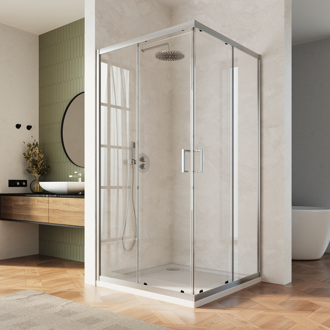 Belfry Bathroom 700-1200mm W Sliding Corner Entry Shower Enclosure Chrome 185cm H X 110cm W X 5cm D