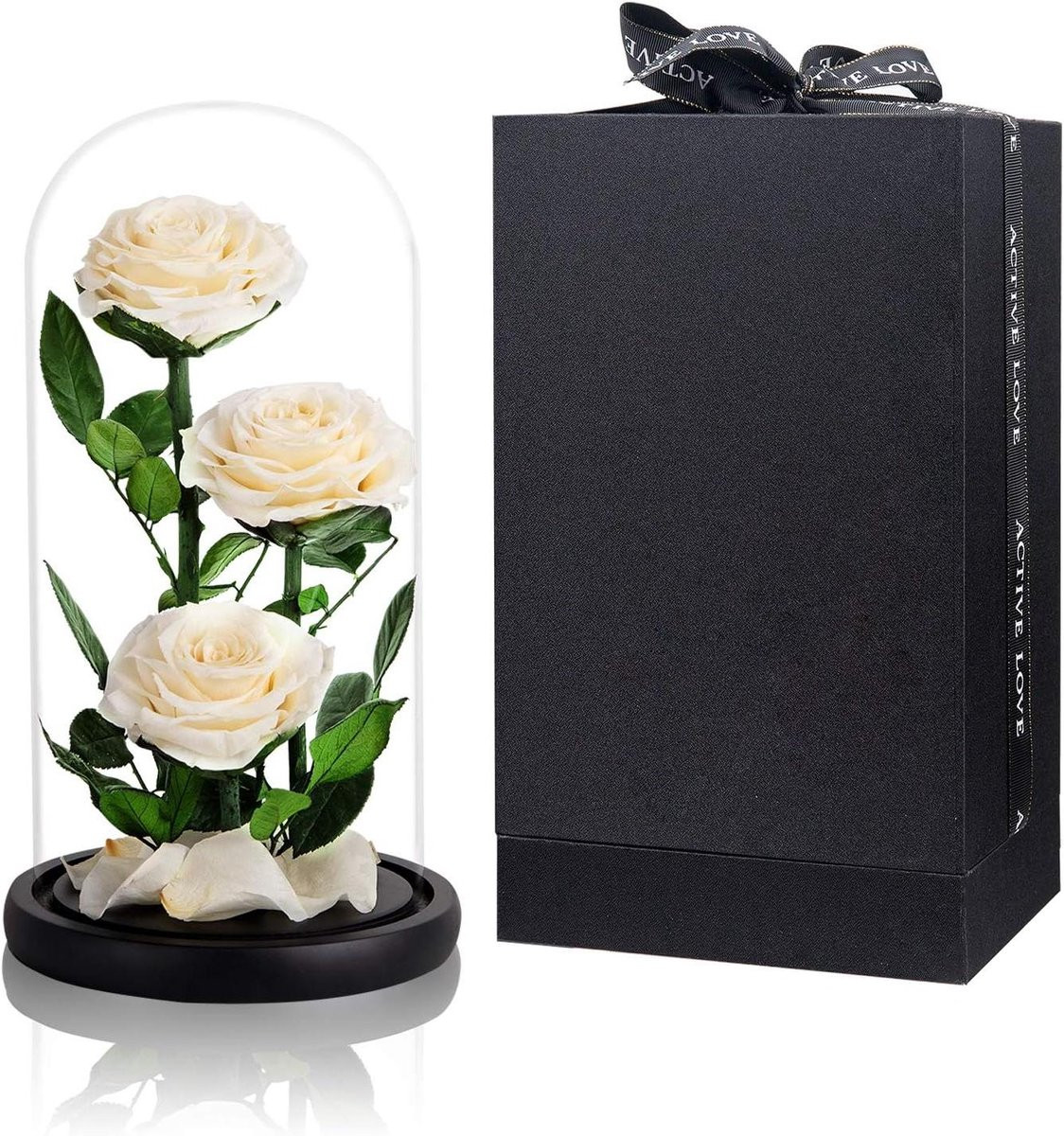 Geconserveerde Roos - Echte Bloem - Wit - 33 cm