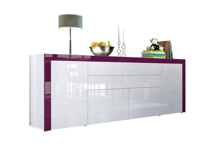 SIDEBOARD La Paz Weiß Hochglanz / Brombeer Hochglanz