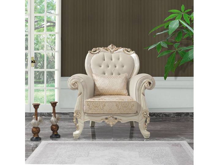 JVmoebel Ohrensessel Beiger Barock Sessel aus Stoff mit eleganter Holzstruktur (Packung, 1-St., Sessel), Made in Europa