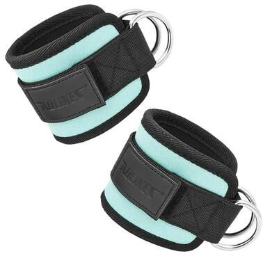 Uplift Essentials Premium Double D Ring Gym Ankle Cuffs For Cable Workouts (1 Pair) cyan