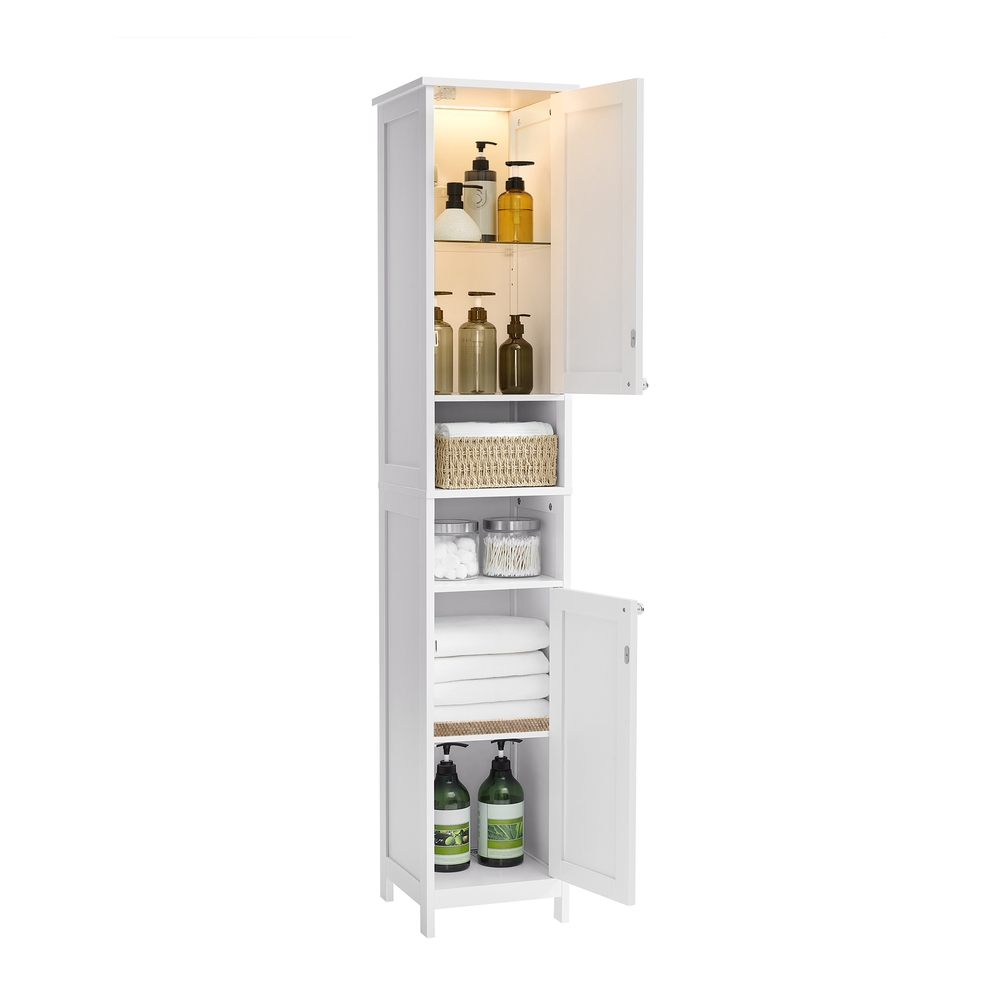 VASAGLE Badezimmerschrank mit Beleuchtung und verstellbaren Ablagen wolkenweiß B34BBC566W03