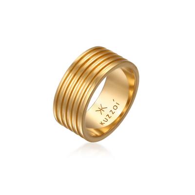 Silberring KUZZOI "Ring Herren Bandring Massiv Rillen 925 Silber" Gr. 64, gold, Fingerringe, Herren, 64, Silber 925 (Sterlingsilber), Silberring