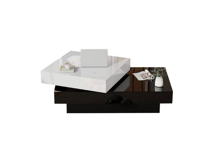 Merax Couchtisch drehbar mit Stauraum & 2 Ebenen (1-St., 1 Tisch), Wohnzimmertisch Hochglanz Sofatisch Beistelltisch, 100x60x35cm