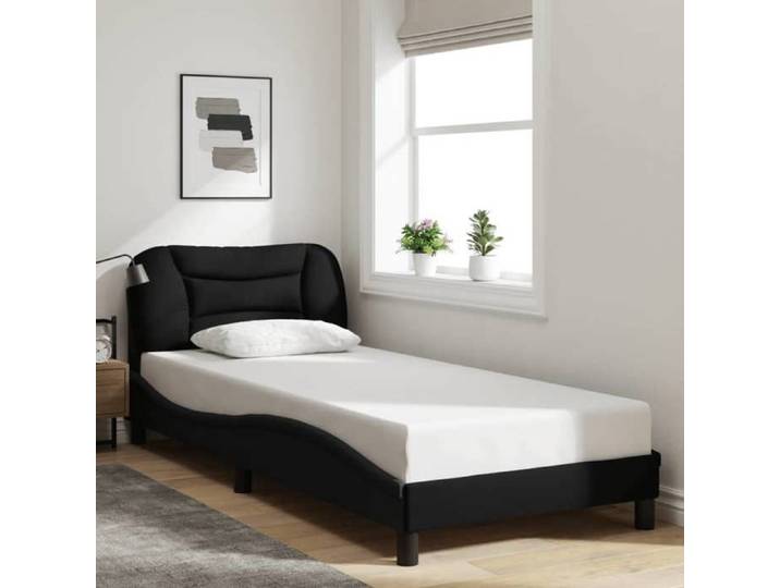 CHIC Lit adulte 1 place - 90x200 cm Structure/Cadre de lit noir 90x200 cm tissu #Sara17943