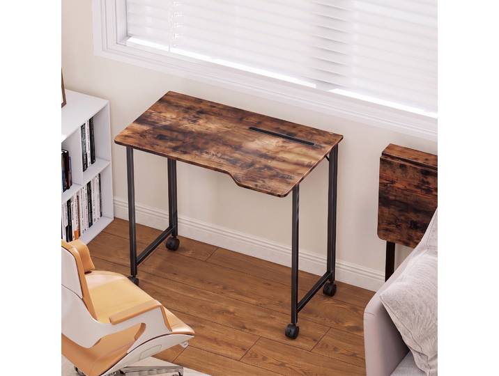 HOMCOM Bureau Pliable 80x52cm Roulettes Marron Ordinateur