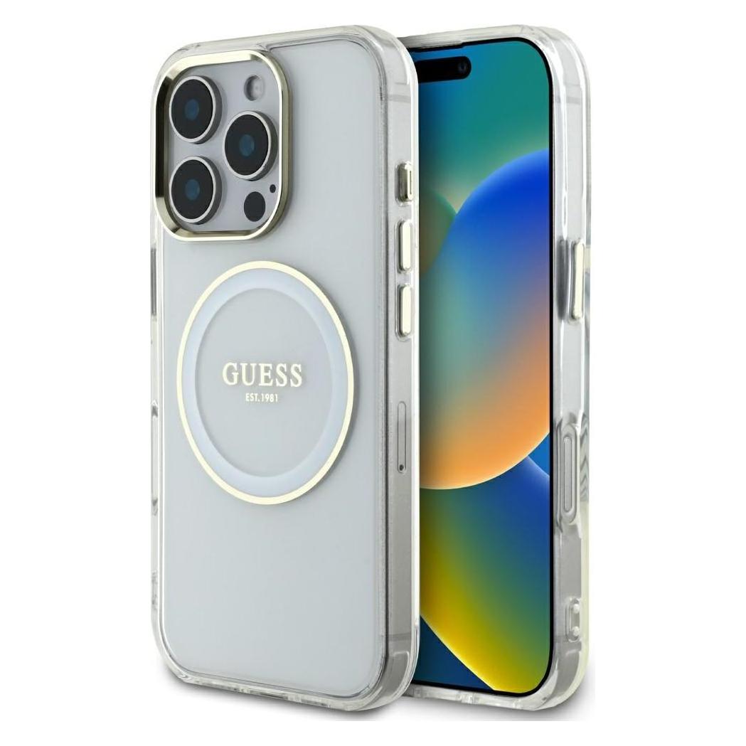 Guess Case IML Metal Colored Circle Classic Logo MagSafe for iPhone 16 Pro white (Apple iPhone 16 Pro) (GUHMP16LHTDRCEDH)