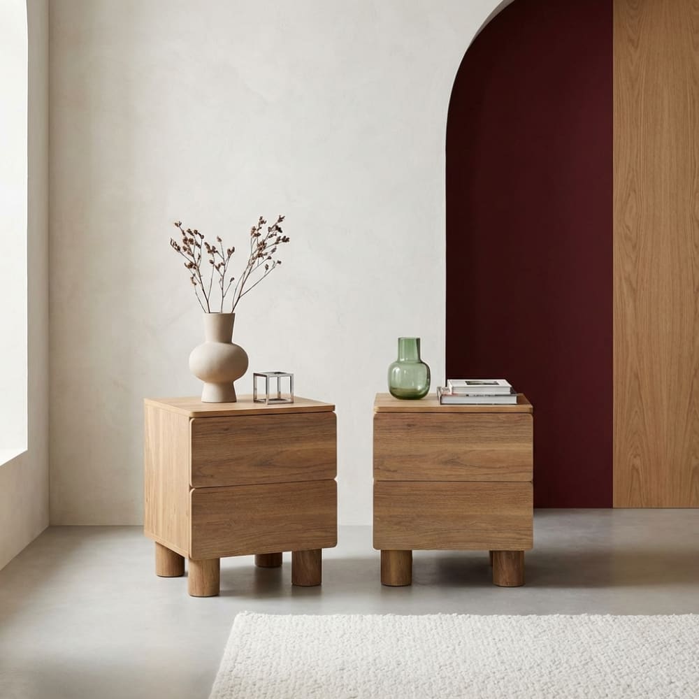 sweeek 2 tables de chevet décor bois 2 tiroirs bois de noisetier Marron 40x48x38cm