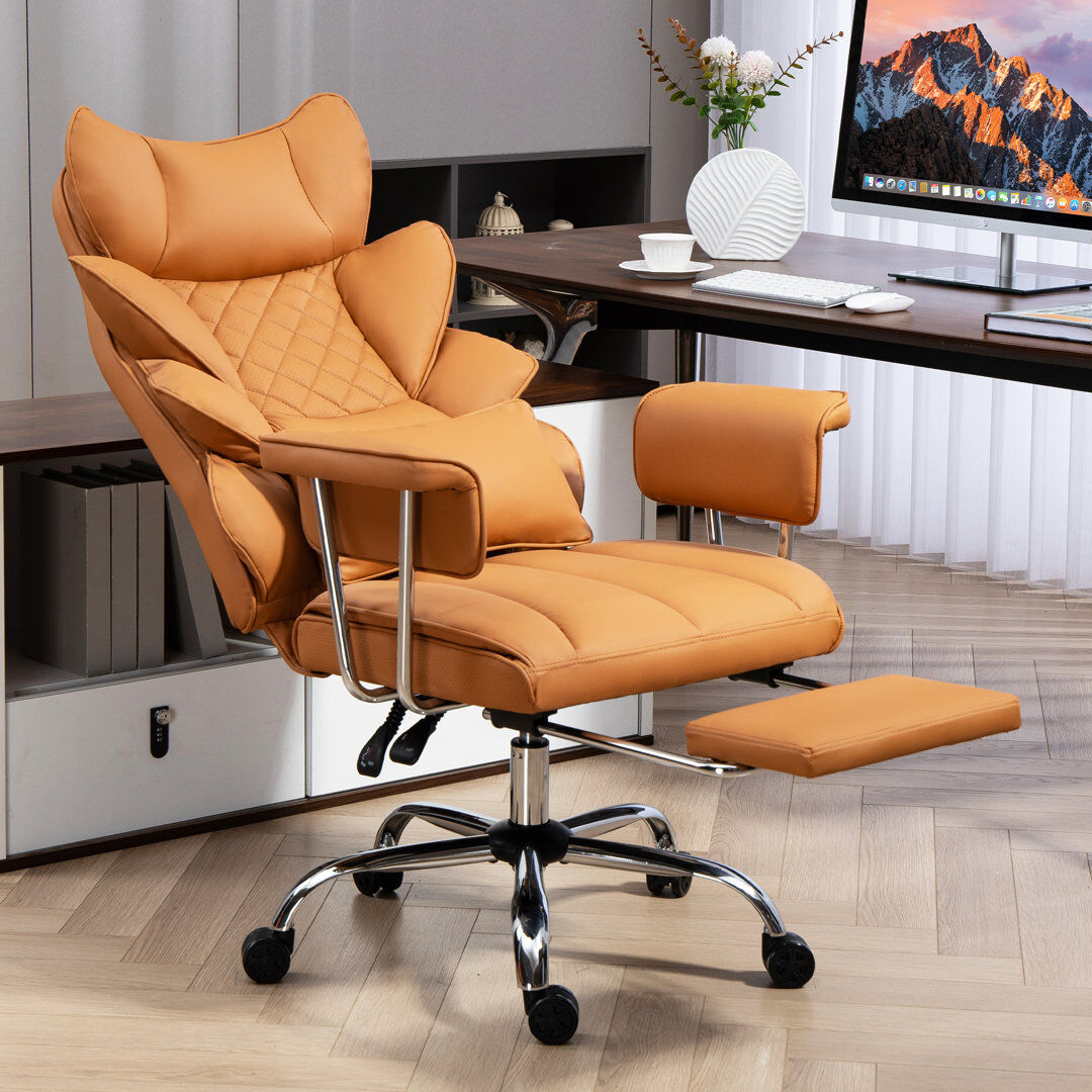 Inbox Zero Gaming Chair,office Chair With Pocket Spring Lumbar Support, Ergonomic Comfortable Wide Office Desk Computer Chair With Outward Fixed Soft Armrests An Brown 123.5cm H X 72.5cm W X 47cm D