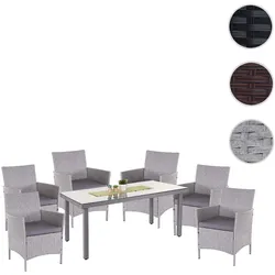 Poly-Rattan-Garnitur Halden, Gartenmöbel Balkon-Set Sitzgarnitur ~ grau, Kissen anthrazit
