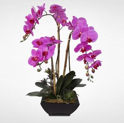 Real Touch Phalaenopsis Silk Orchid Arragnement in a Metal Pot - Purple
