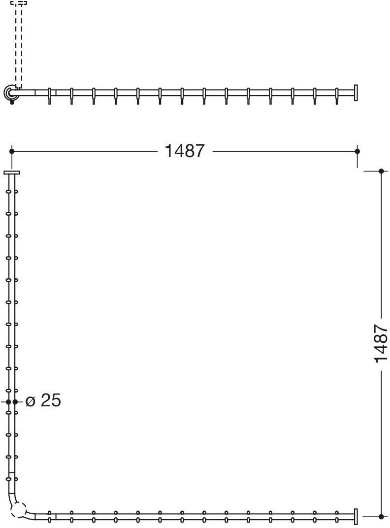 HEWI System 900 Vorhangstange für Duschwanne 150 x 150 cm, Accessoires, 900.34.10470 WR, nickel gebürstet