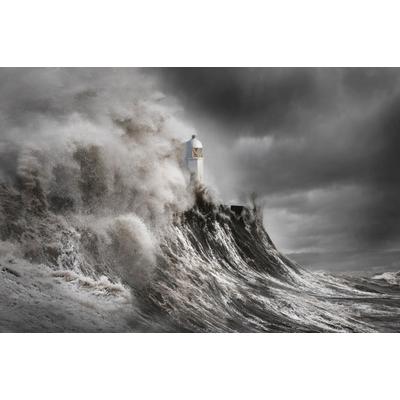 Fototapete PAPERMOON "Photo-Art ALEKS GJIKA, DRAMA AM LEUCHTTURM", bunt, B:4,5m L:2,8m, Vlies, Tapeten