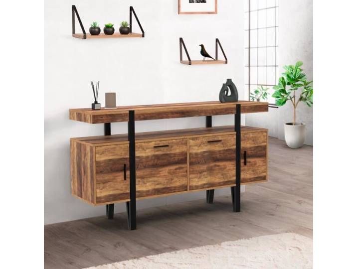ID MARKET buffet 4 portes 140 cm Moderne bois effet vieilli