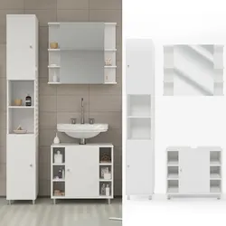 Vicco Badmöbel Set Fynn Badezimmer Spiegel Kommode Unterschrank Bad Weiß