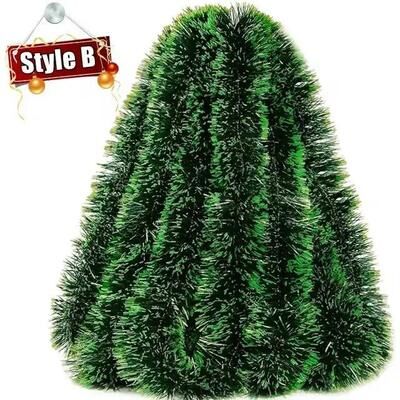 Uplift Treasures Christmas Tinsel Garland And Green Cane Wreath Holiday Decorations style B 5pcs(10m)