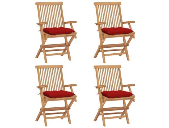 Makastle Klappstühle Teakholz mit roten Kissen, 4er Set